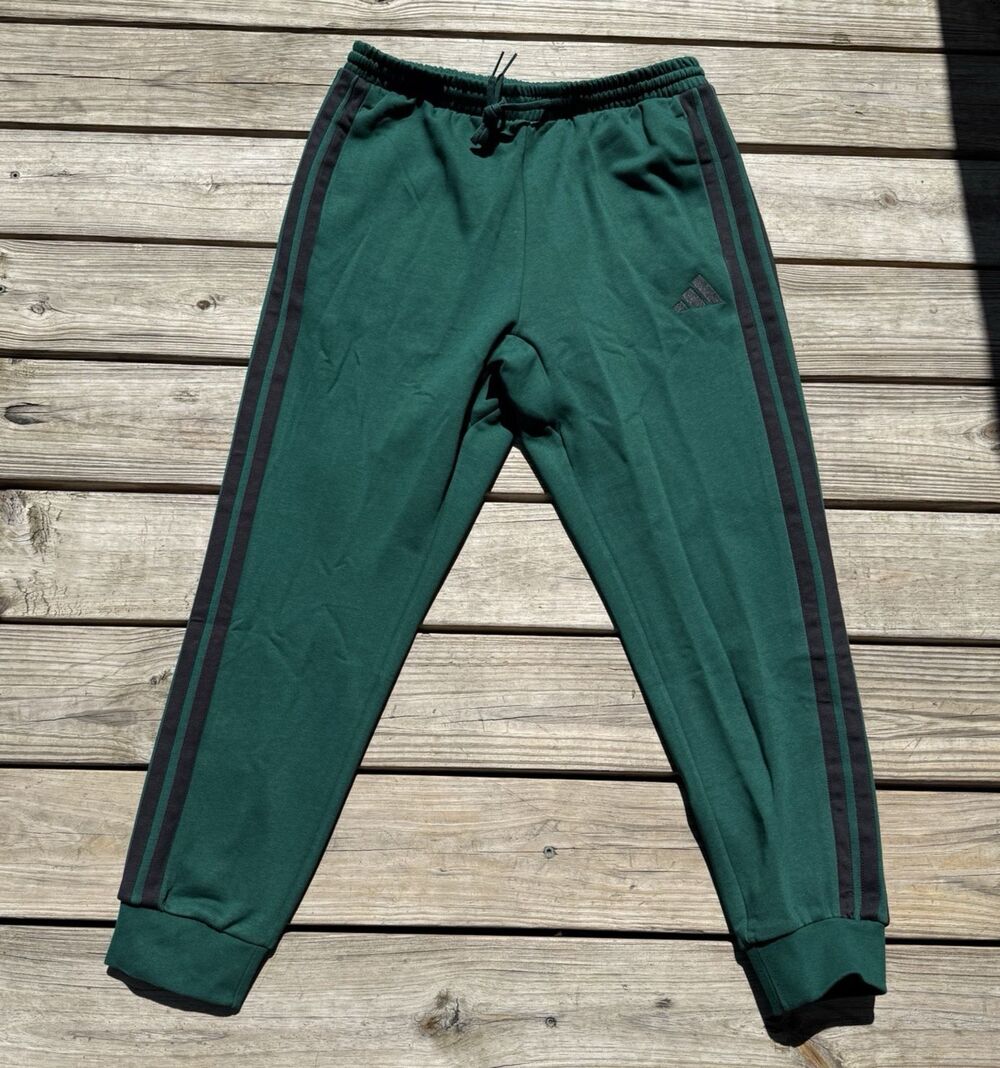 Adidas Essentials 3-Stripes Fleece Pants Mens L Tent Green NEW Tapered Joggers